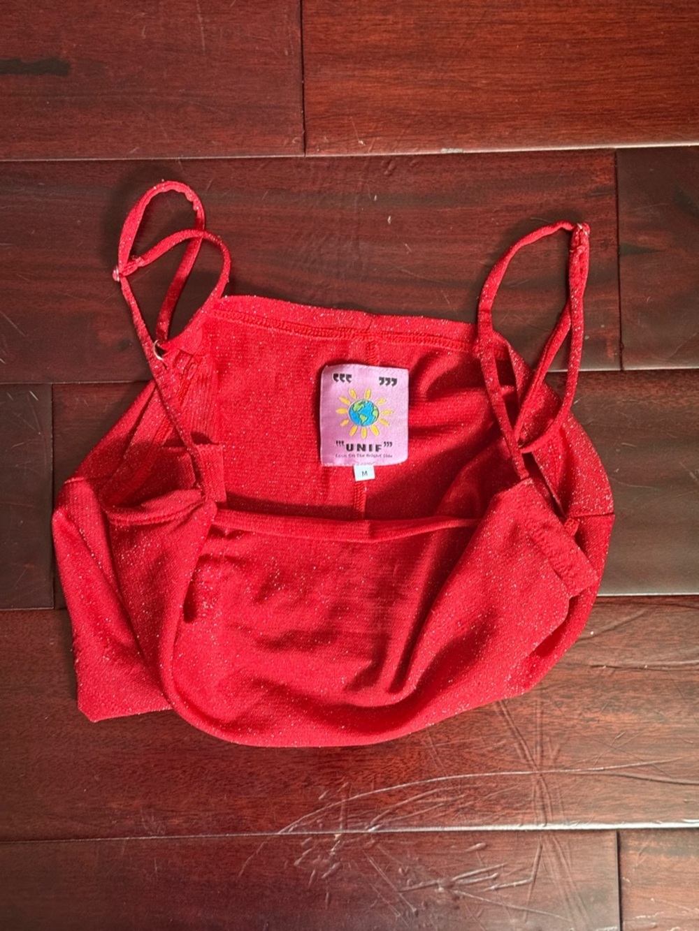 UNIF Shimmer Red Spaghetti-Strap Crop Top